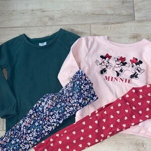 Disney 5T Bundle Pink Minnie Sweatshirt Green Pullover Kangaroo Pocket Leggings